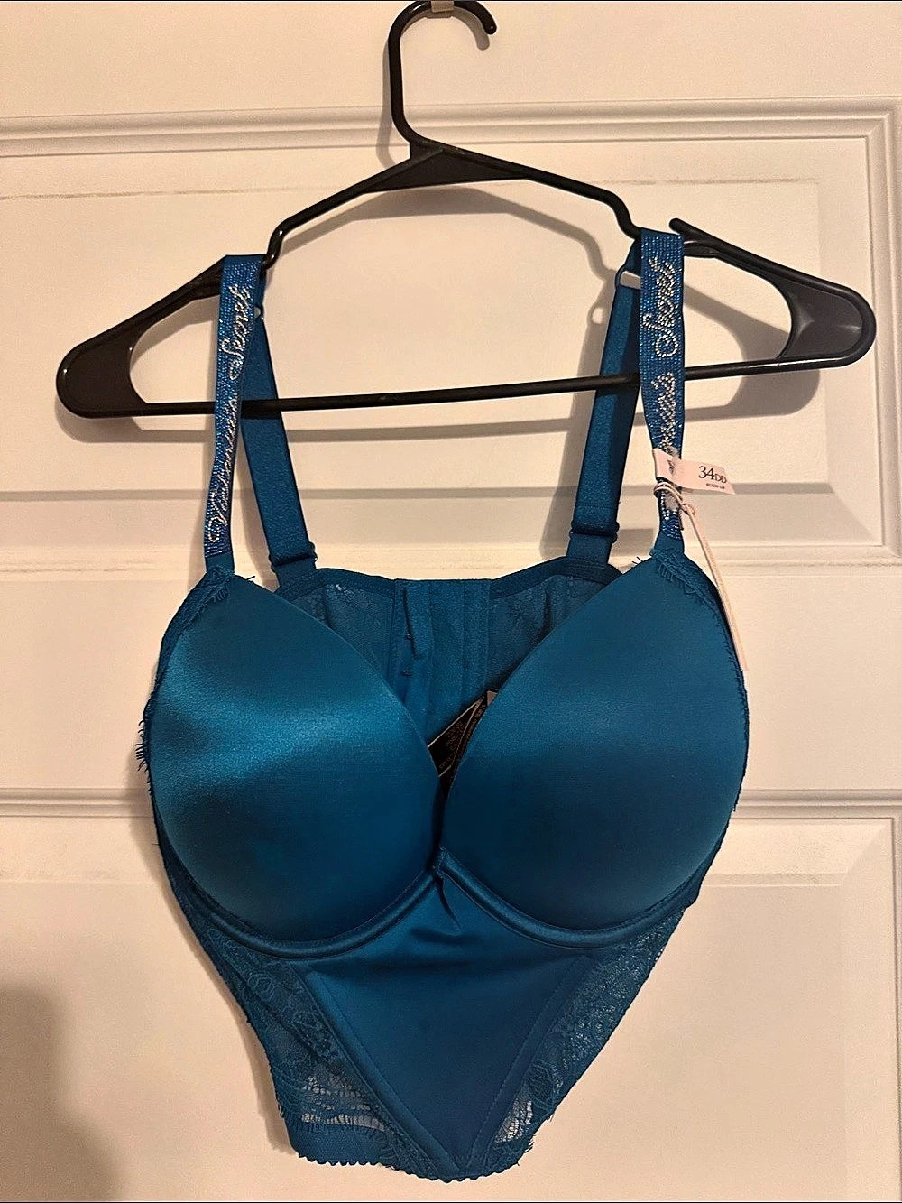 Victoria's Secret Very Sexy Shine Strap Push-Up Corset Top Blue 34DD NWT